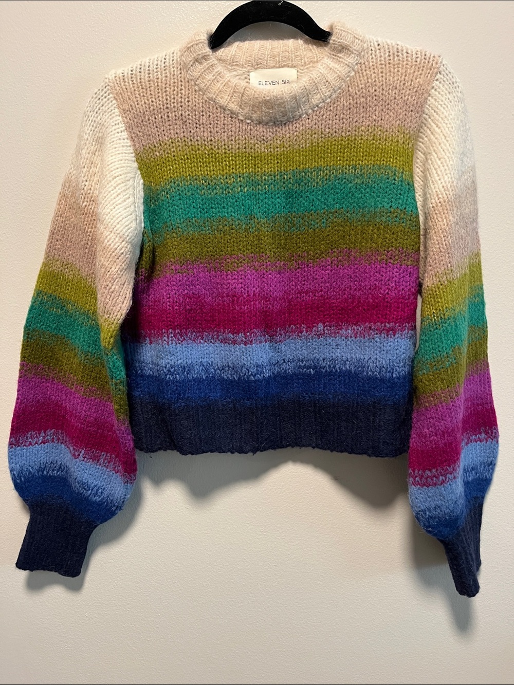ELEVEN SIX Laila Multicolor Rainbow Striped Alpaca Sweater, Size S - Picture 4 of 11